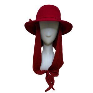 Vintage Betmar Women’s Red 100% Wool Hat With Tie Ribbon Brim Cloche Style S/M